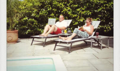Nick & Kate At Home 'working' Poolside