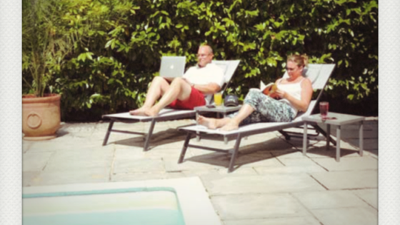 Nick & Kate At Home 'working' Poolside